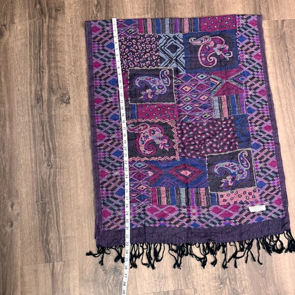 Purple Paisley 100% Cashmere Oversized Shawl Scarf Jerusalem - Picture 9 of 12
